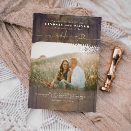 Rustic Wood Country Wedding Foto Folie Uitnodiging