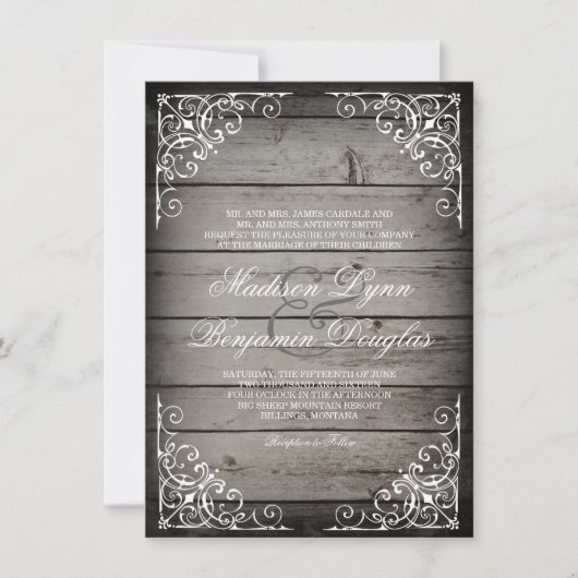  Rustic Wood Country Wedding Invitations Kaart (Voorkant)