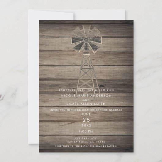 Rustic Wood Country Wind Mill Wedding Kaart (Voorkant)
