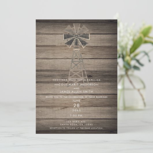 Rustic Wood Country Wind Mill Wedding Kaart (Staand voorkant)