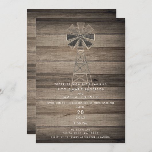 Rustic Wood Country Wind Mill Wedding Kaart (Voorkant / Achterkant)
