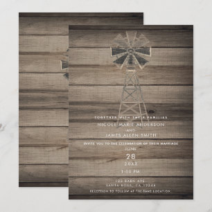 Rustic Wood Country Wind Mill Wedding Kaart