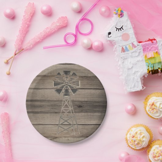 Rustic Wood Country Wind Mill Wedding Papieren Bordje (Feest)