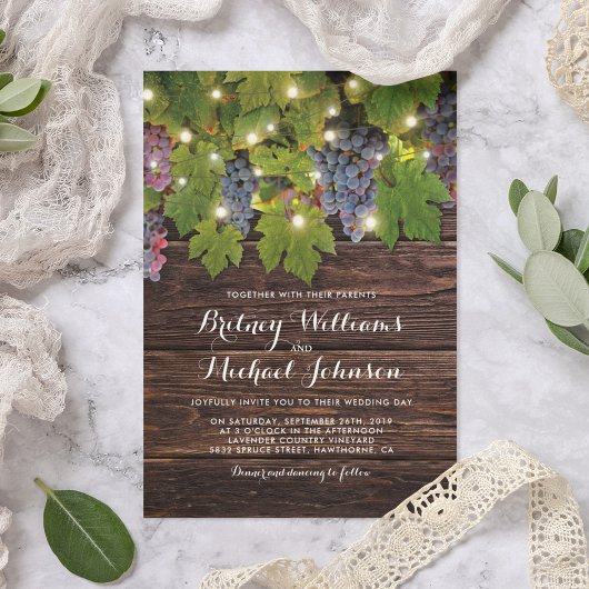 Rustic Wood Country Winery Twinkle Lights Wedding Kaart