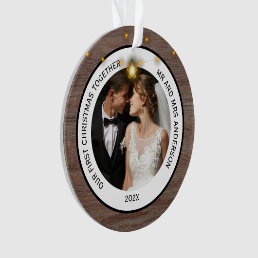 Rustic Wood Couples First Christmas Together  Ornament (voorkant)