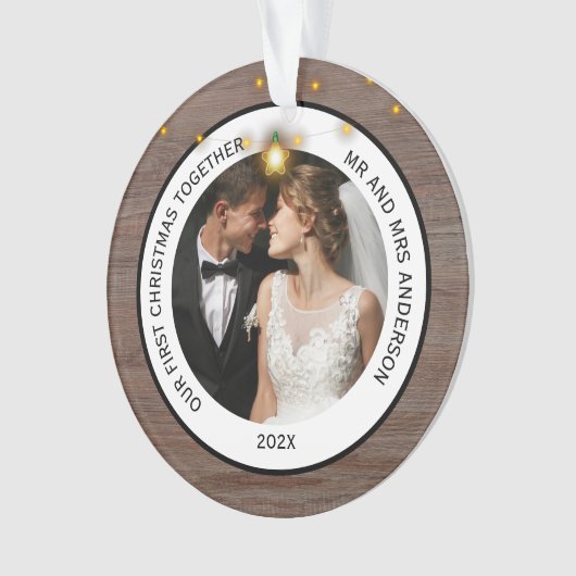 Rustic Wood Couples First Christmas Together  Ornament (voorkant)