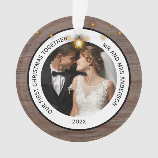 Rustic Wood Couples First Christmas Together  Ornament (voorkant)