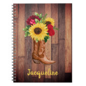Rustic Wood Cowgirl Boots Sunflower Rozen Notitieboek (Voorkant)