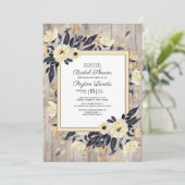 Rustic Wood Cream Navy Blue Floral Vrijgezellenfee Kaart (Staand voorkant)