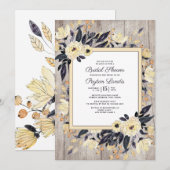 Rustic Wood Cream Navy Blue Floral Vrijgezellenfee Kaart (Voorkant / Achterkant)