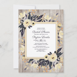 Rustic Wood Cream Navy Blue Floral Vrijgezellenfee Kaart