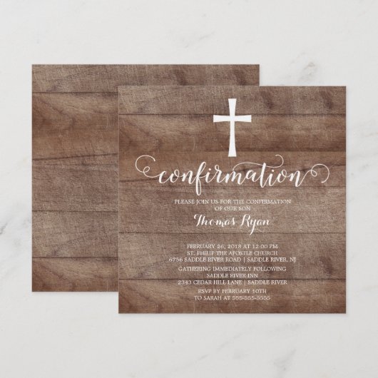 Rustic Wood Cross bevestiging uitnodiging (Voorkant / Achterkant)