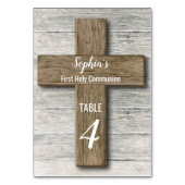 Rustic Wood Cross Eerste Communie - Tafel Kaart (Achterkant)