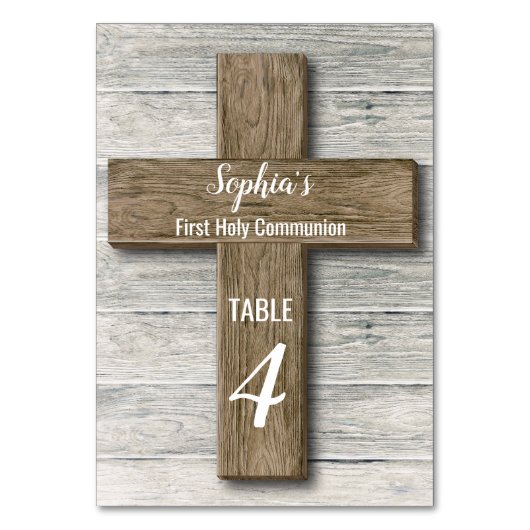 Rustic Wood Cross Eerste Communie - Tafel Kaart (Voorkant)