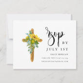Rustic Wood Cross Elegant Script Doop RSVP-kaart RSVP Kaartje (Voorkant)