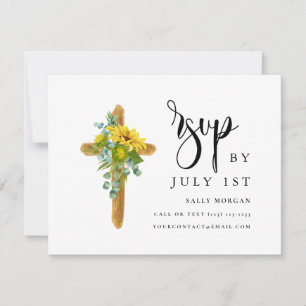 Rustic Wood Cross Elegant Script Doop RSVP-kaart RSVP Kaartje