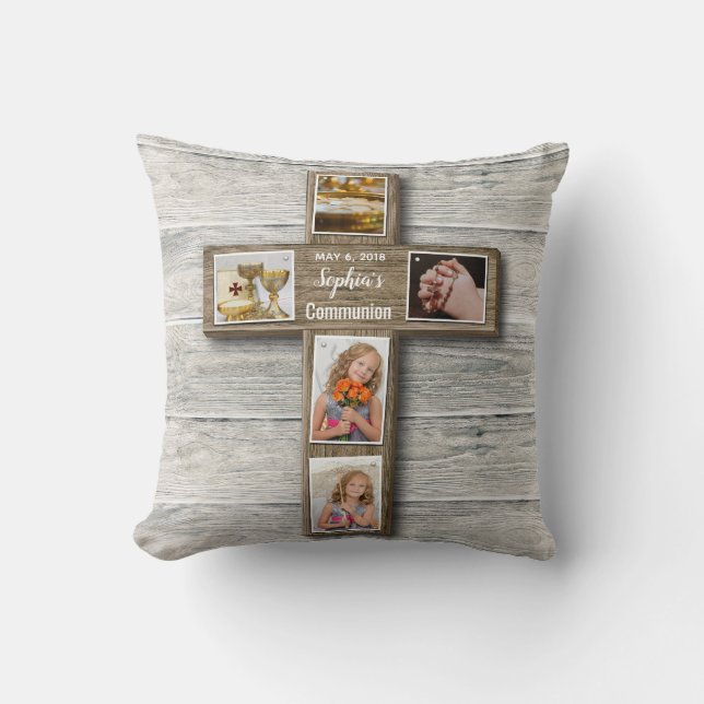 Rustic Wood Cross First Community Foto - Pillow Kussen (Voorkant)