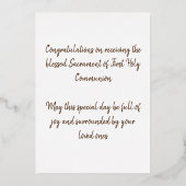 Rustic Wood Cross First Heilige Communie Folie Feestdagenkaart (Achterkant)