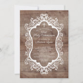 Rustic Wood Cross First Heilige Communie Kaart (Voorkant)