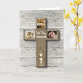 Rustic Wood Cross First Heilige Communistische Gro Kaart (Gele Bloem)