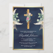 Rustic Wood Cross Pampas Eucalyptus Marine Doop Kaart (Voorkant)