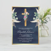 Rustic Wood Cross Pampas Eucalyptus Marine Doop Kaart (Staand voorkant)