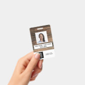 Rustic Wood Custom Employee Foto Name Badge (Handheld)