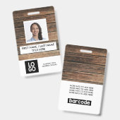 Rustic Wood Custom Employee Foto Name Badge (Voor- en achterkant)