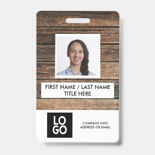 Rustic Wood Custom Employee Foto Name Badge (Voorkant)