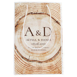 Rustic Wood cut Slice Monogram Wedding Gift Bag Medium Cadeauzakje