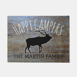 Rustic Wood Cute Camping Elk Happy Campers Deurmat