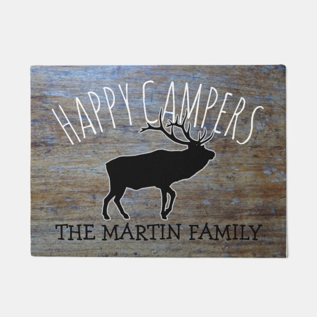 Rustic Wood Cute Camping Elk | Happy Campers Deurmat (Voorkant)
