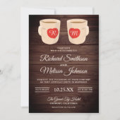 Rustic Wood Cute Coffee Mugs Wedding Invitation Kaart (Voorkant)