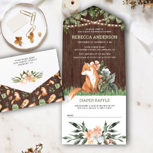 Rustic Wood Cute Fox Woodland Baby shower All In One Uitnodiging