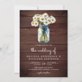 Rustic Wood Daisies Mason Jar QR Code Wedding Kaart (Voorkant)