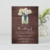 Rustic Wood Daisies Mason Jar QR Code Wedding Kaart (Staand voorkant)