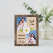 Rustic Wood Daisy Foto Opslaan van de datum Briefk Briefkaart (Staand voorkant)