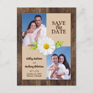 Rustic Wood Daisy Foto Opslaan van de datum Briefk Briefkaart