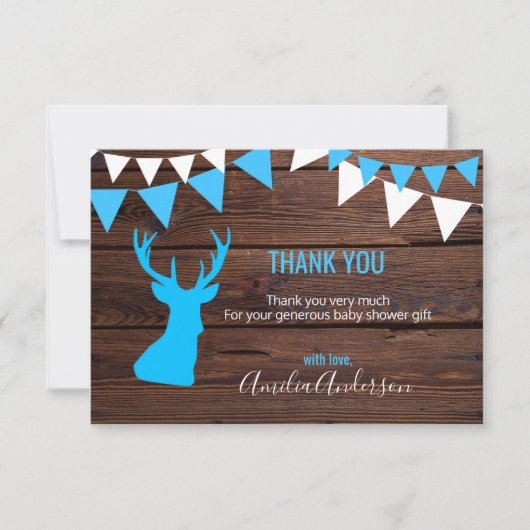 Rustic Wood DANK U Blue Buck BOY baby shower Kaart (Voorkant)