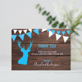 Rustic Wood DANK U Blue Buck BOY baby shower Kaart (Staand voorkant)