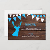 Rustic Wood DANK U Blue Buck BOY baby shower Kaart (Voorkant / Achterkant)