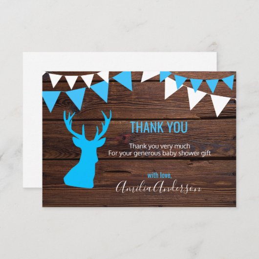 Rustic Wood DANK U Blue Buck BOY baby shower Kaart (Voorkant / Achterkant)