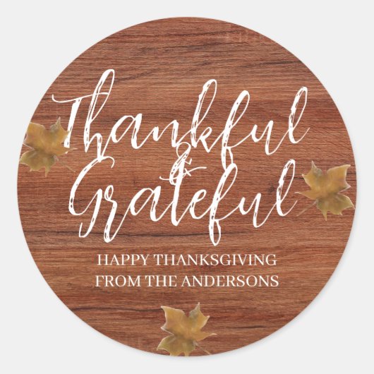 Rustic Wood Dankbaar Dankbaar Thanksgiving familie Ronde Sticker (Voorkant)