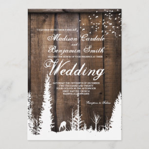 Rustic Wood Deer Pine Tree Wedding Invitations Kaart