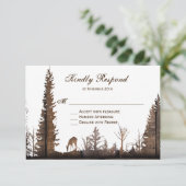 Rustic Wood Deer Pine Tree Wedding RSVP-kaarten RSVP Kaartje (Staand voorkant)
