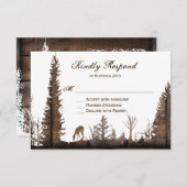 Rustic Wood Deer Pine Tree Wedding RSVP-kaarten RSVP Kaartje (Voorkant / Achterkant)