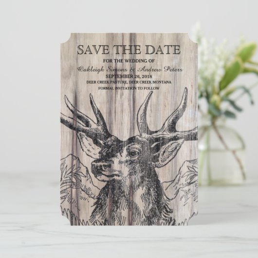 Rustic Wood | Deer Save the Date (Staand voorkant)