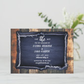 Rustic Wood Denim Casual Foto Huwelijk Opslaan Dat Kaart (Staand voorkant)