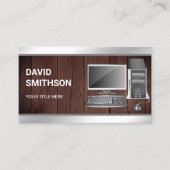 Rustic Wood Desktop PC Computer Reparatie Technicu Visitekaartje (Voorkant)