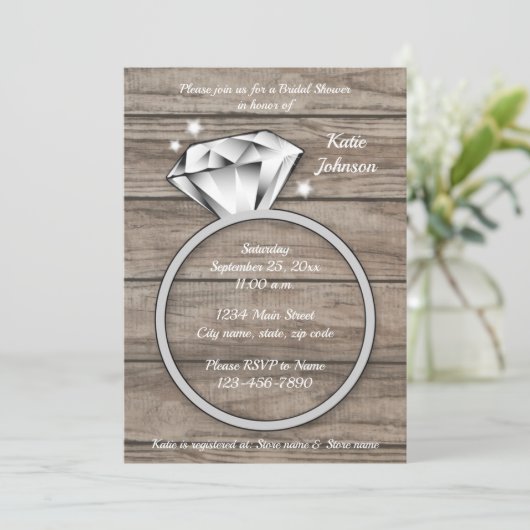 Rustic Wood Diamond Ring Vrijgezellenfeest Kaart (Staand voorkant)
